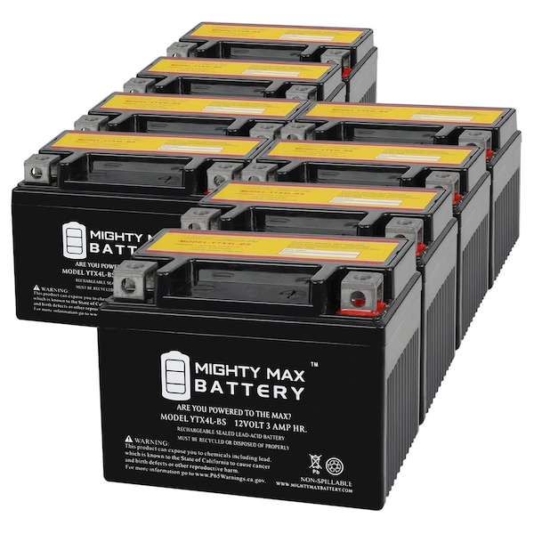 Mighty Max Battery YTX4L-BS 12V 3Ah Replacement Battery compatible with Interstate - 8PK MAX4031248 - main